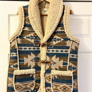 Cozy Sherpa Vest - Blue and Tan